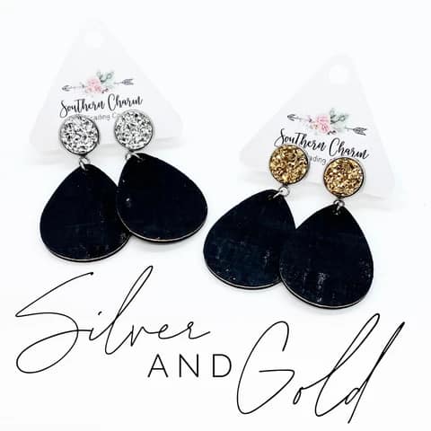 2" Gold & Black Dangle Corky Earrings