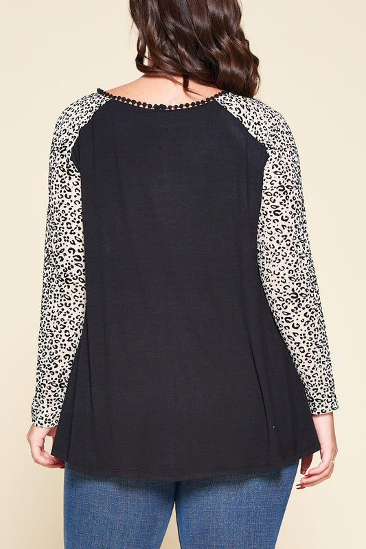 Just a Flirt Lace Detail Long Sleeve Top - Taupe