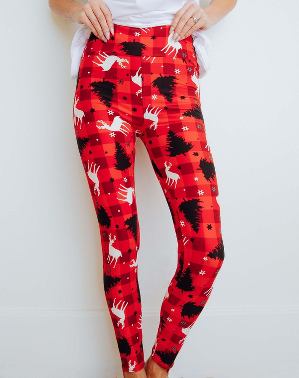 Perfect Fit Leggings - Plaid Reindeer
