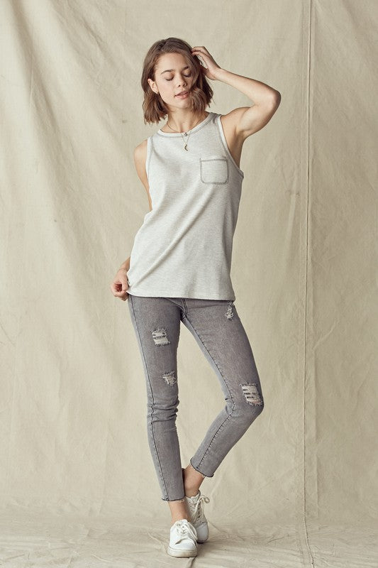 Don't Look Zipper Back Tank - Light Grey