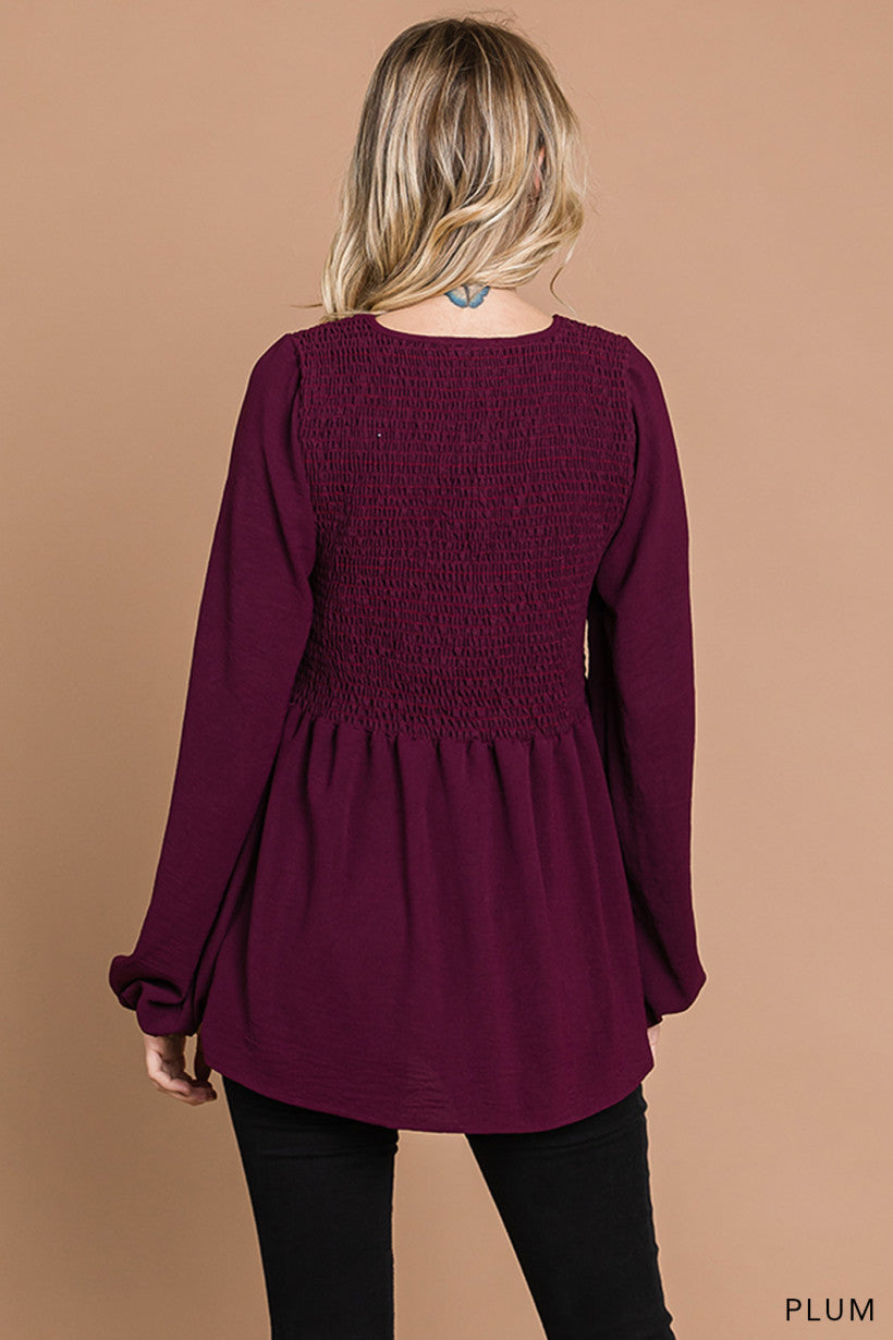 Wishing for Change Smocked Top - Plum