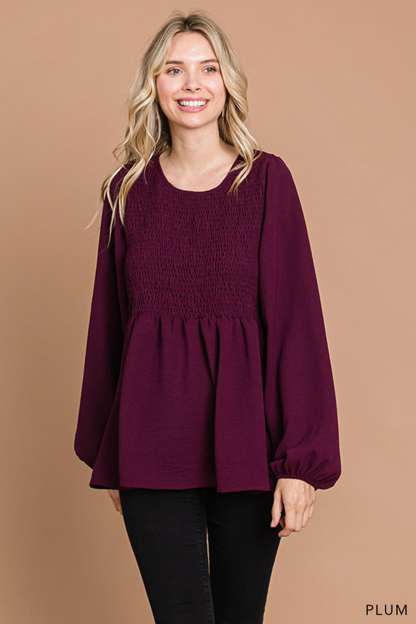Wishing for Change Smocked Top - Plum