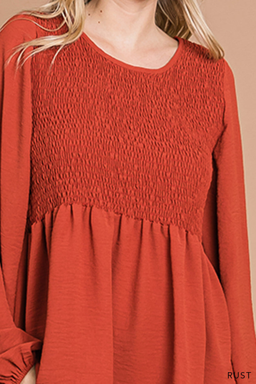 Wishing for Change Smocked Top - Rust