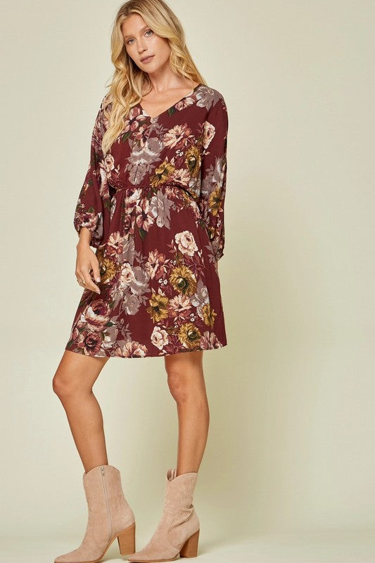 Made For You Floral Dress - Burgundy