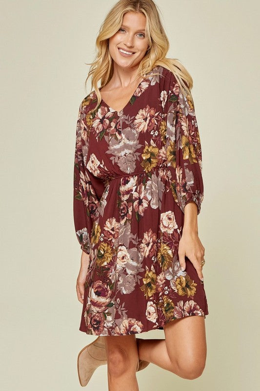 Made For You Floral Dress - Burgundy