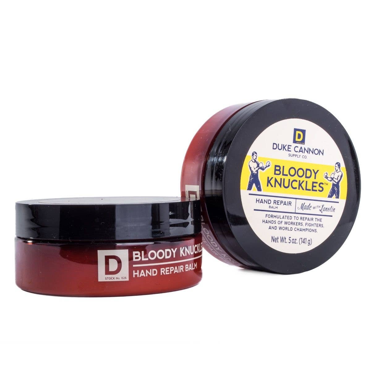 Duke Cannon Bloody Knuckles Hand Repair Cream. Made with Lanolin.
Formulated to repair the hands of workers, fighters and world champions.