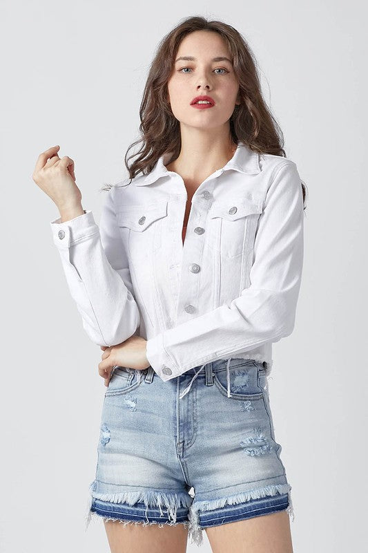 Take Me Back Frayed Hem Jean Jacket - White