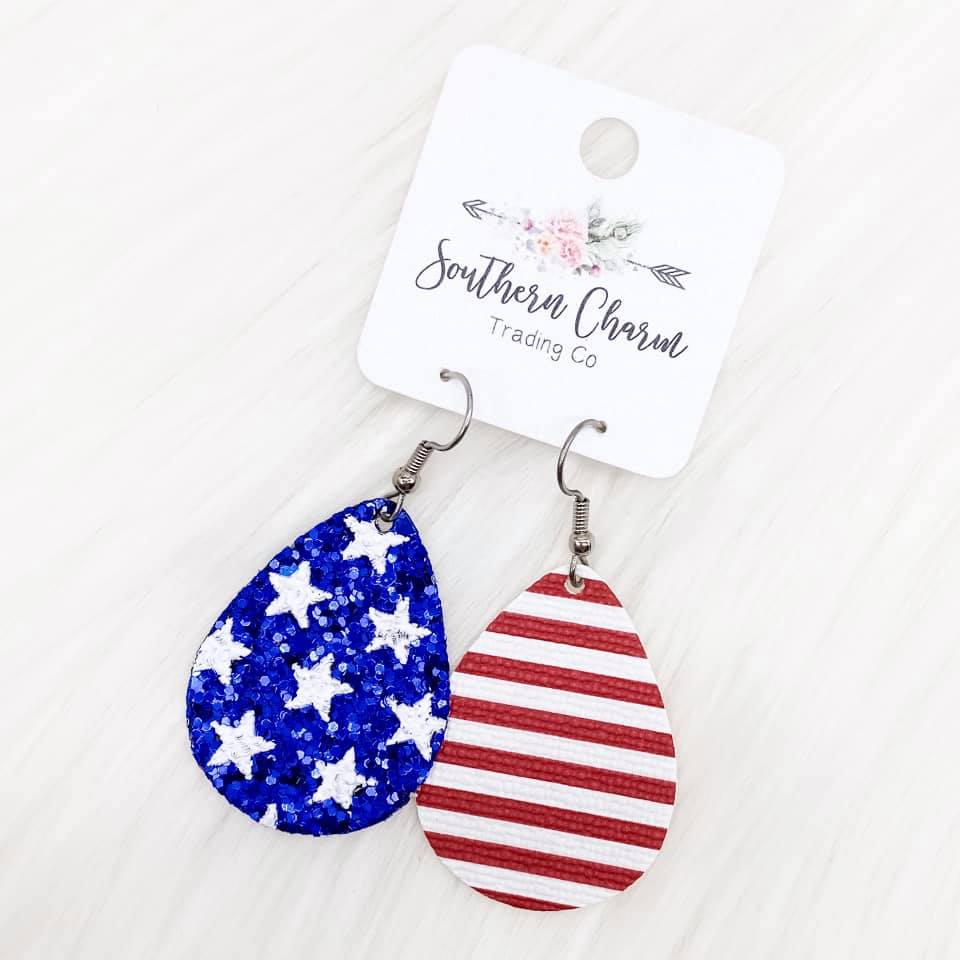 2.5" Stars & Stripes Glitter Teardrop Earrings