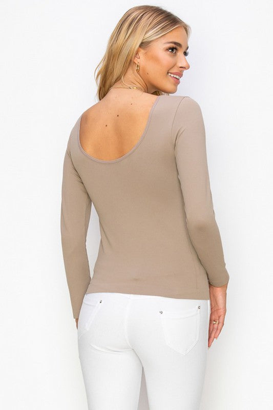 Seamless Reversible Long Sleeve Top - Light Mocha
