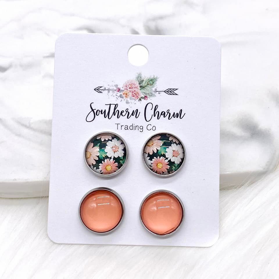 Peach/White Daisies & Peach Cat Eye Duos