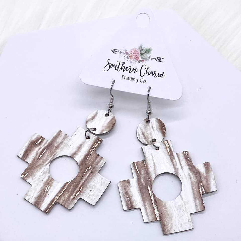 Bronze Shimmer Beachwood Aztec Earrings