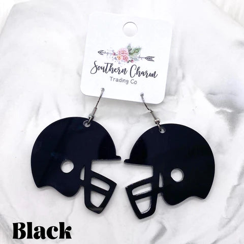 2" Acrylic Spirit Football Helmet Earrings - Black