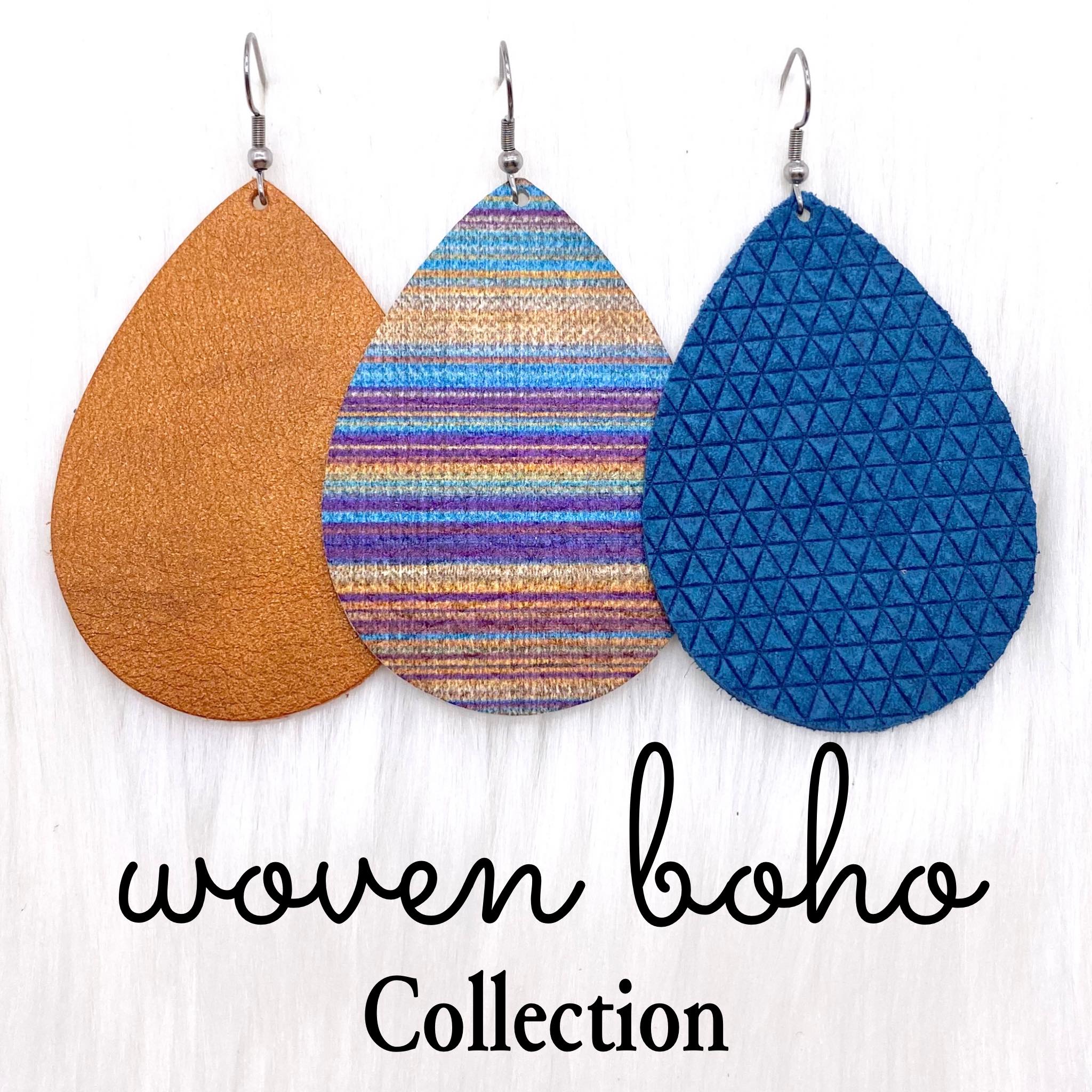 2.5" Woven Boho Mini Collection Earrings - Teal Triangles