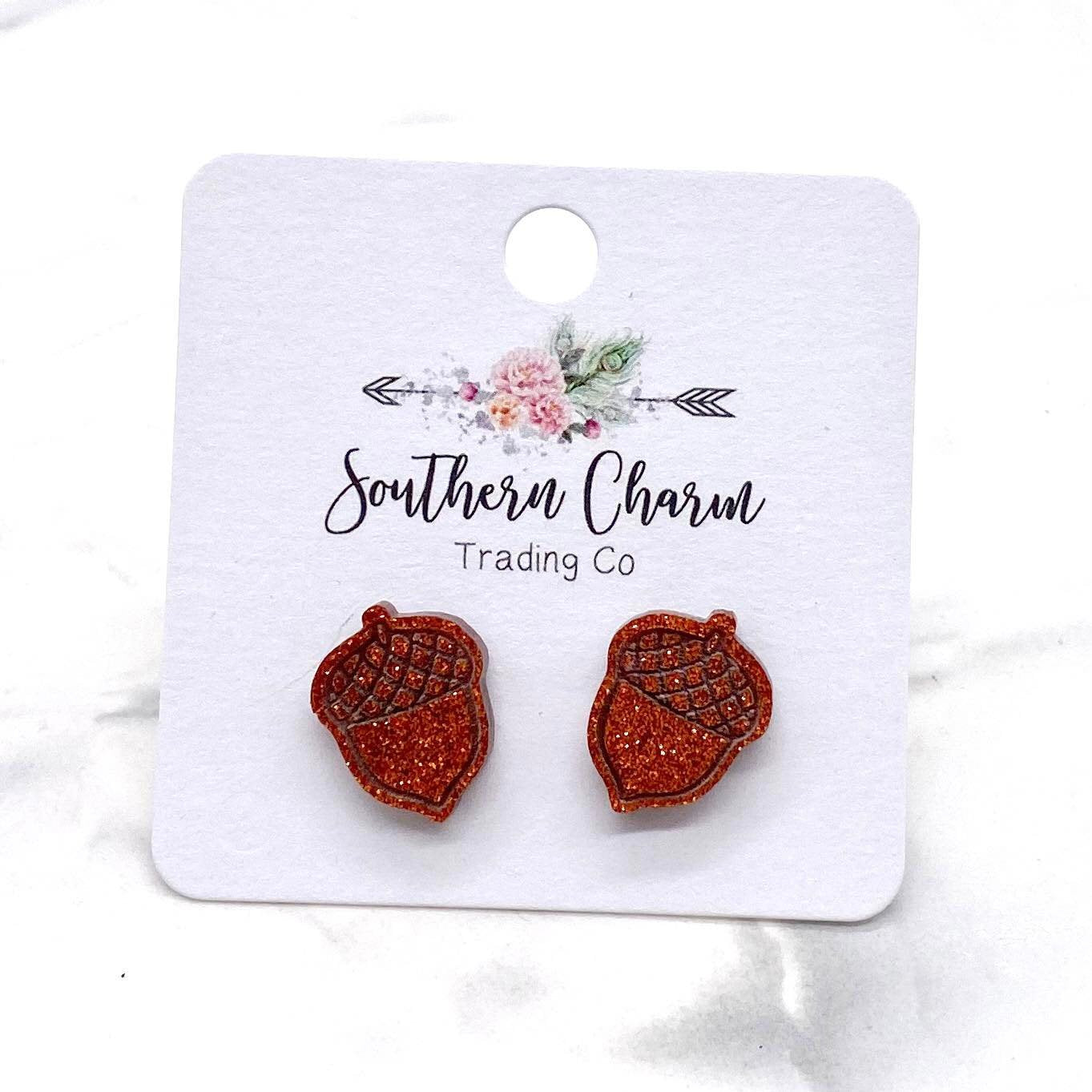 Glittery Acorns Stud Earrings