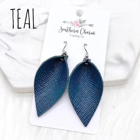 2" Saffiano Petal Earrings - Teal