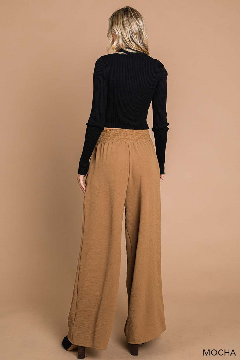 Smocked Waist Air Flow Pants - Mocha