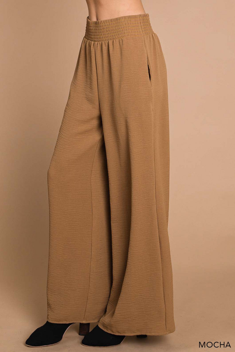 Smocked Waist Air Flow Pants - Mocha