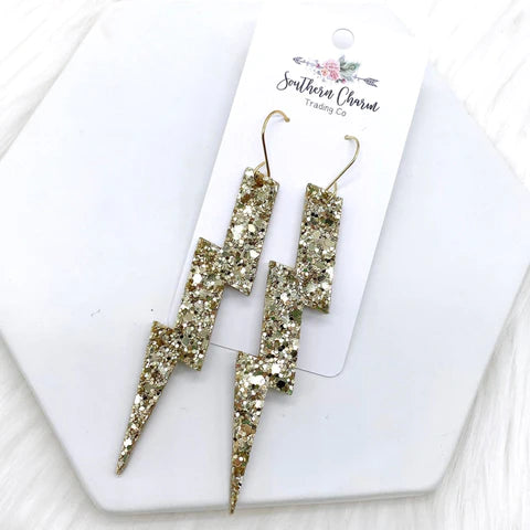 3.5" Glittery Lightning Bolts - Gold