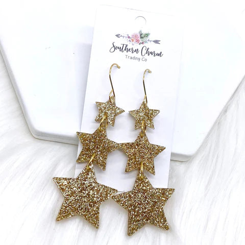3" Star Waterfall Acrylic Drops - Glittery Gold