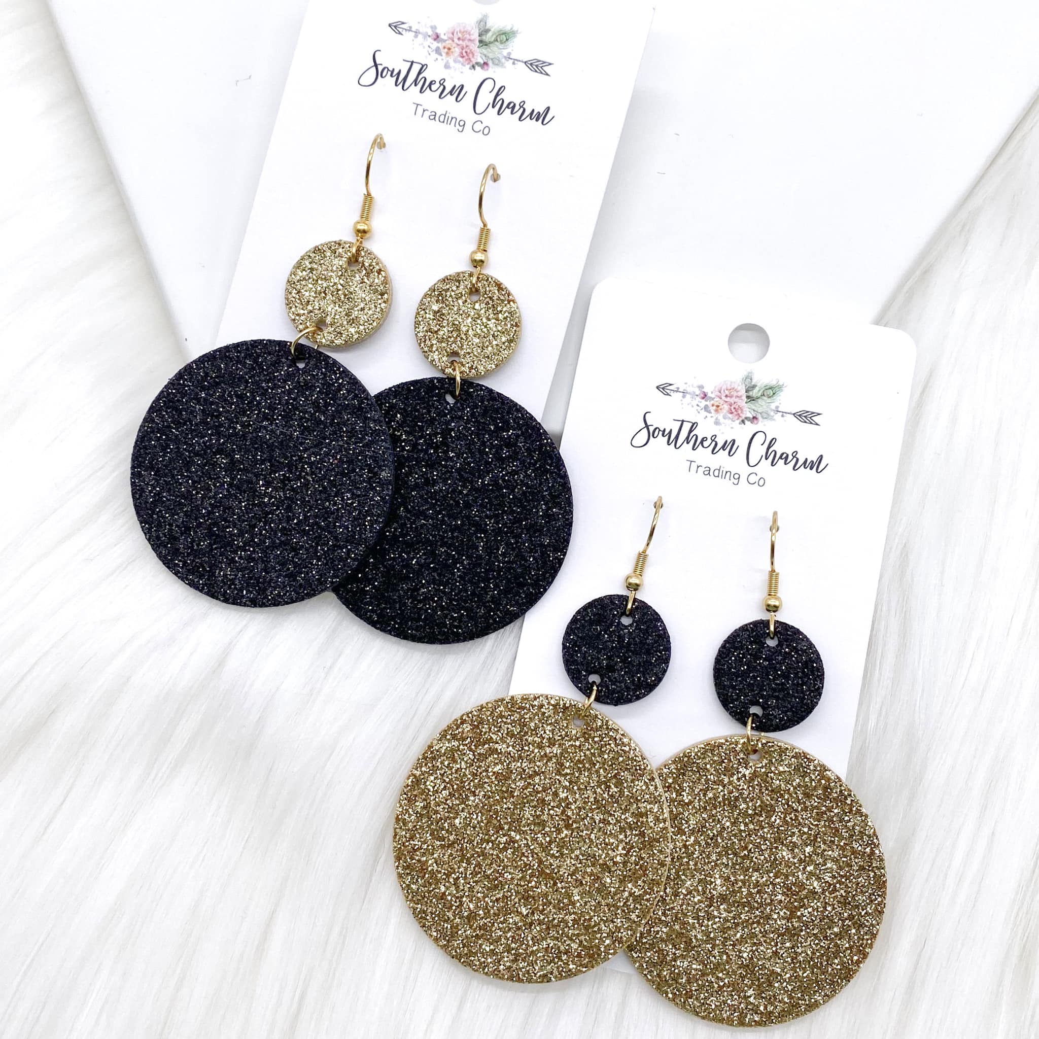 2.5" Glittery Piggybacks - Glittery Black & Gold