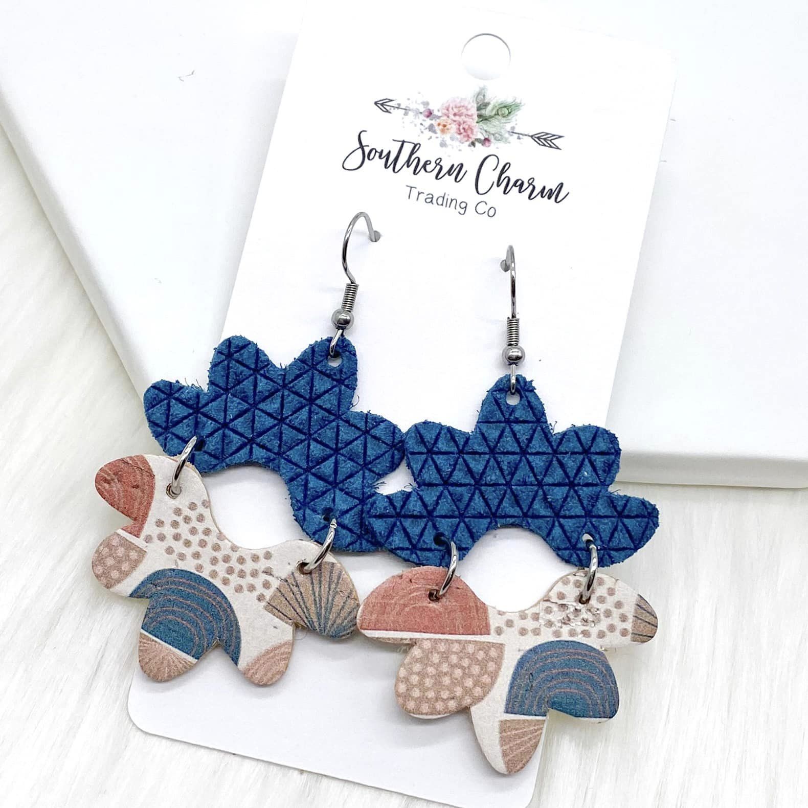 Teal Triangles & Boho Flair Blossom Corkie Earrings