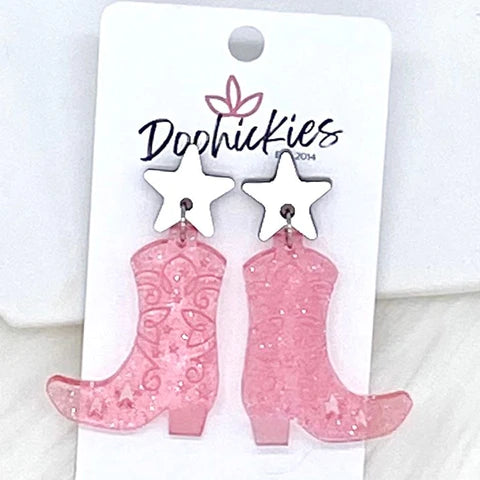 2" Boot Scootin' Acrylic Dangles - Pink Transparent Glitter
