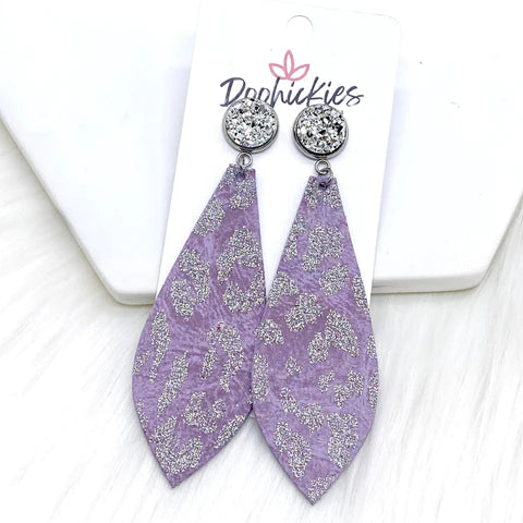 Silver & Shimmery Spring Leopard Long Dangles - Purple
