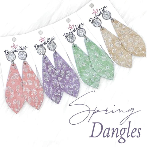 Silver & Shimmery Spring Leopard Long Dangles - Tan