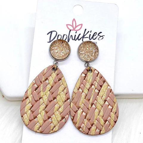 2" Champagne & Blush Basketweave Zebra Leather Dangles