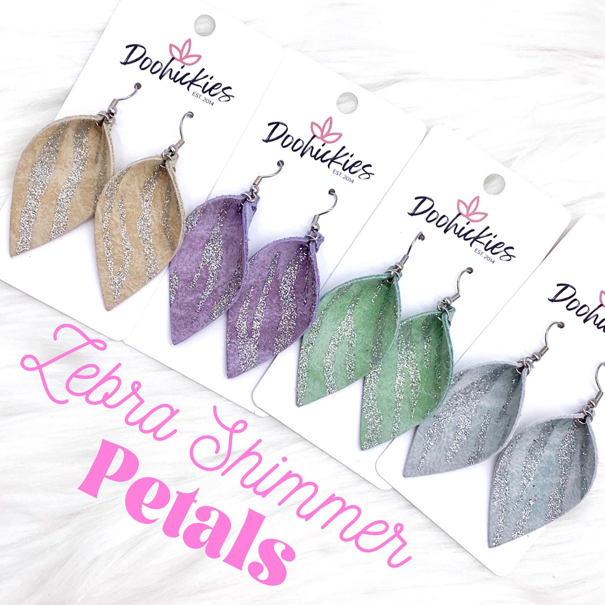 2" Zebra Shimmer Small Petal Earrings - Taupe