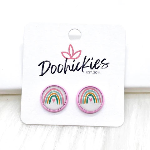 Rainbows in Bright Pink Setting Stud Earrings