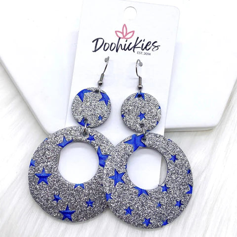 Glittery Patriotic Double O's - Silver & Blue
