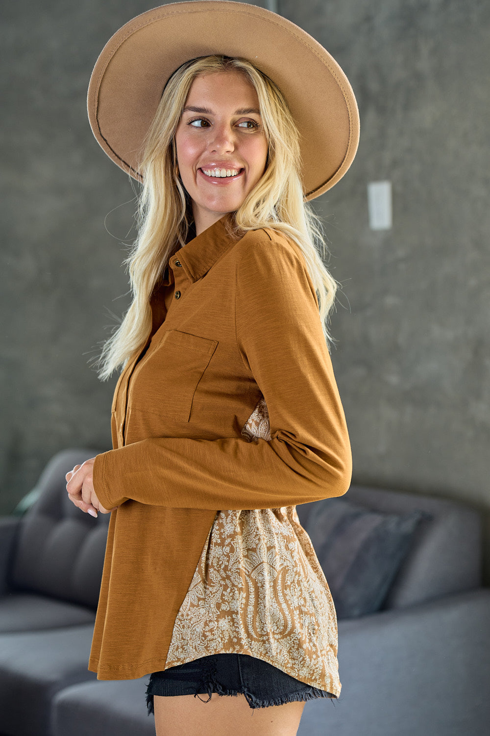 Think About It Button Down - Cognac