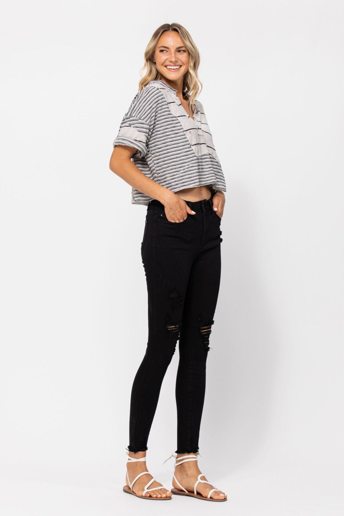 Judy Blue Jet Black Destroyed Skinny Jeans
