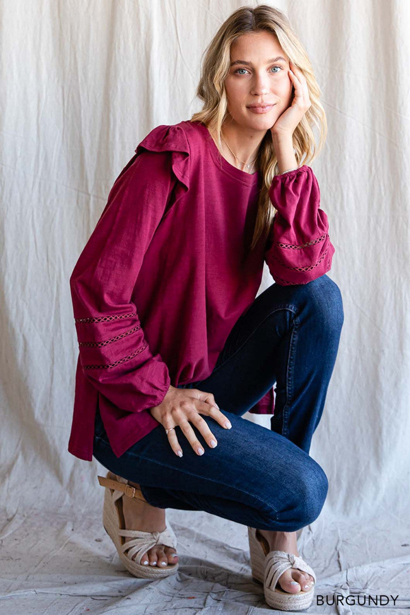 Let Off a Spark Ruffle Shoulder Top