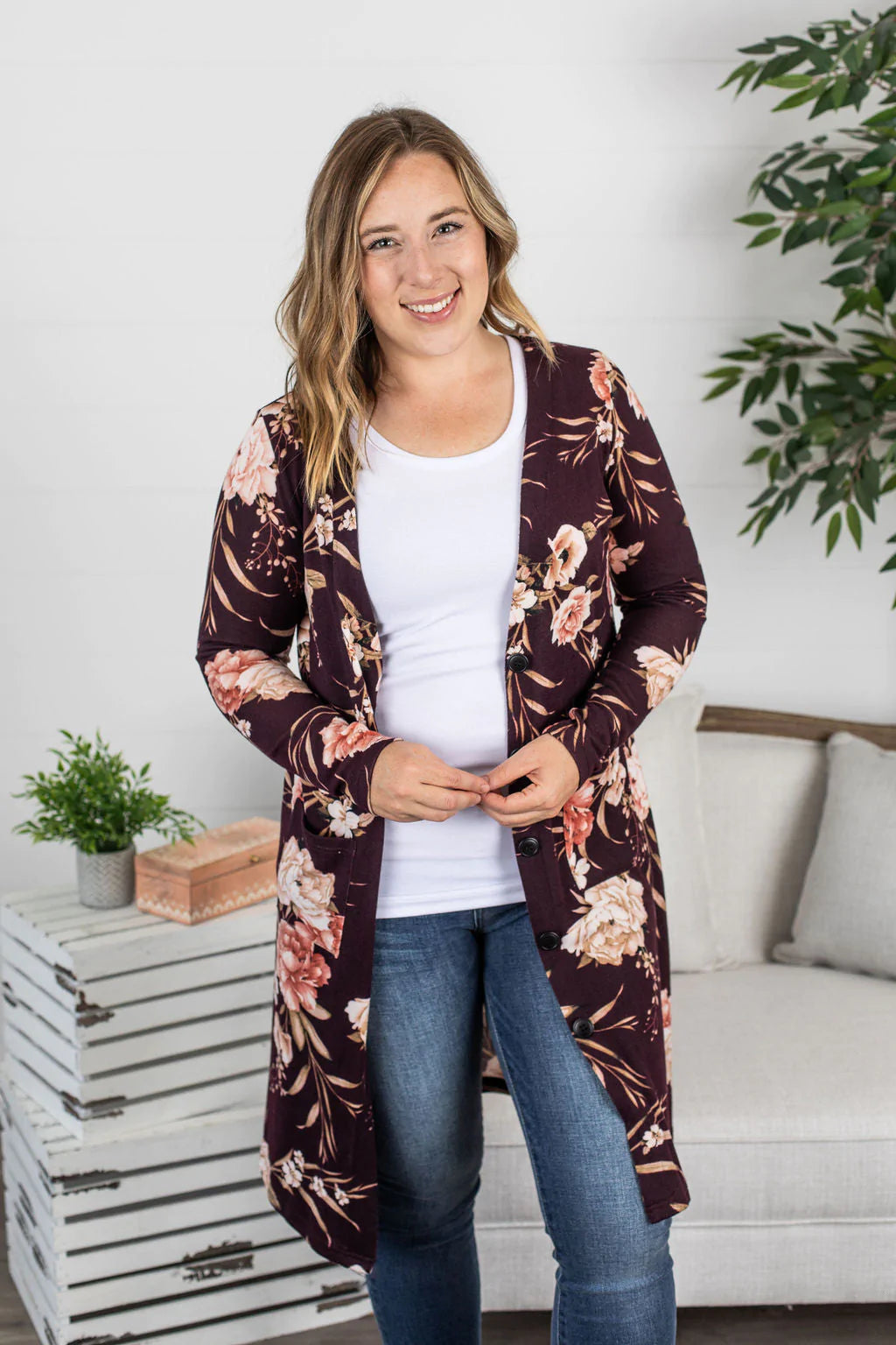 All My Love Cardigan - Burgundy Floral