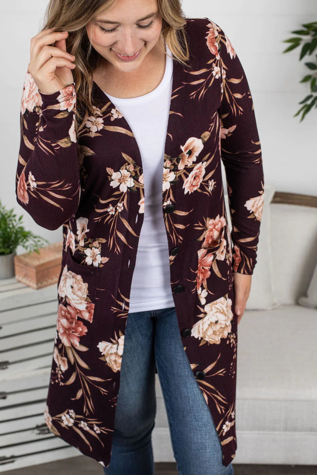 All My Love Cardigan - Burgundy Floral