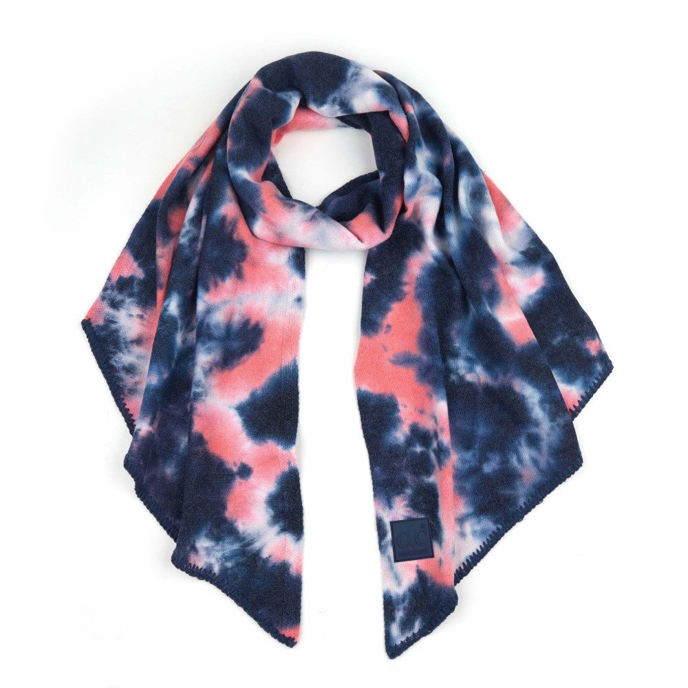 CC Tie Dye Scarf with Rubber Patch - Navy/Pink
