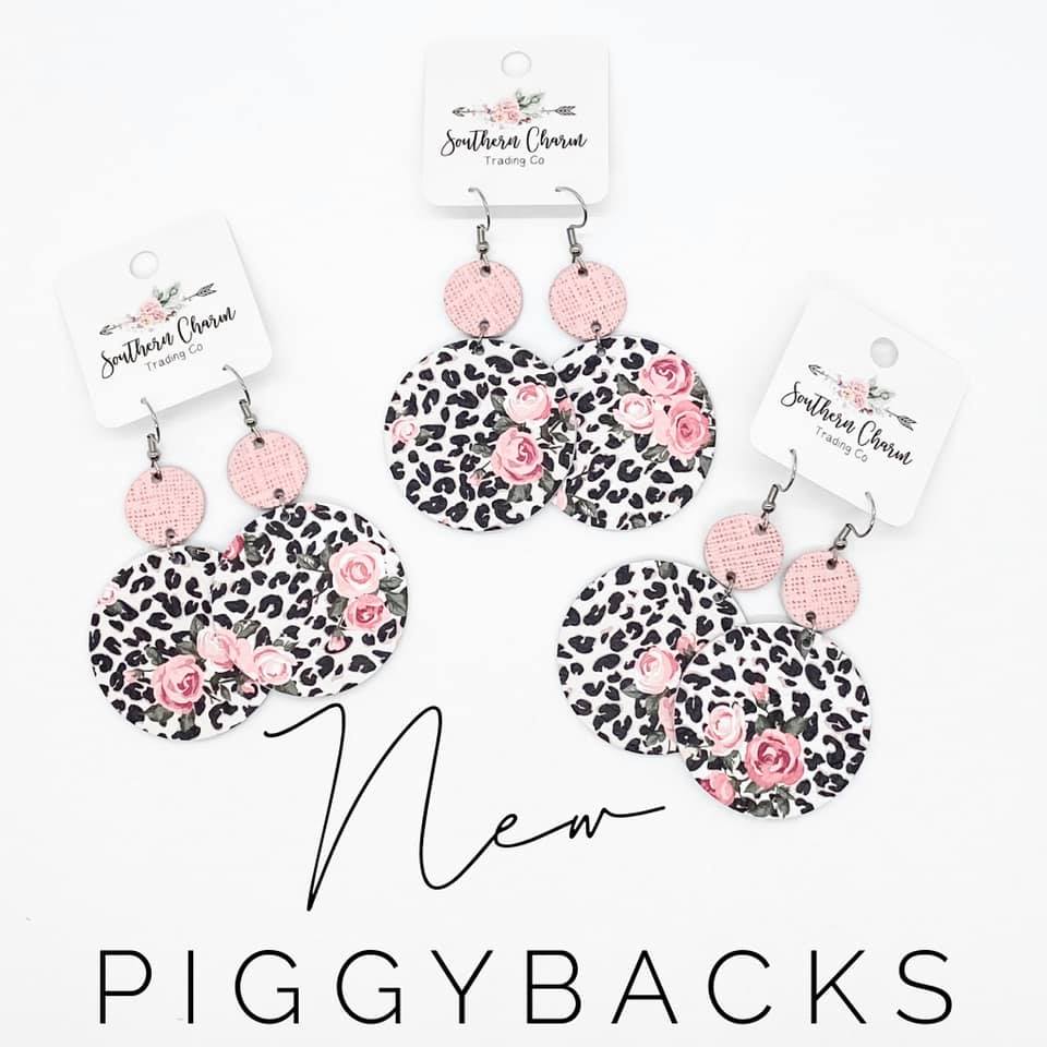 Roses on Leopard Piggybacks Earrings - Pink