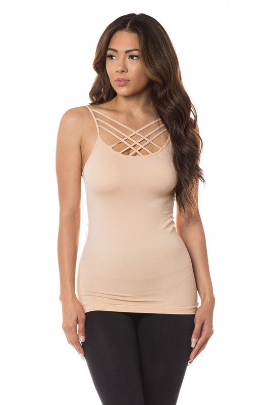 Seamless Triple Criss Cross Tank - Nude