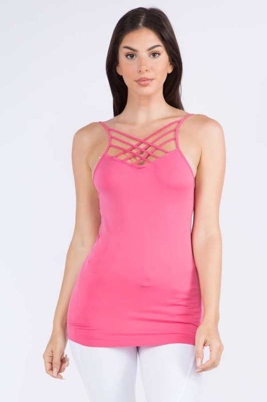 Seamless Triple Criss Cross Tank - Hot Pink