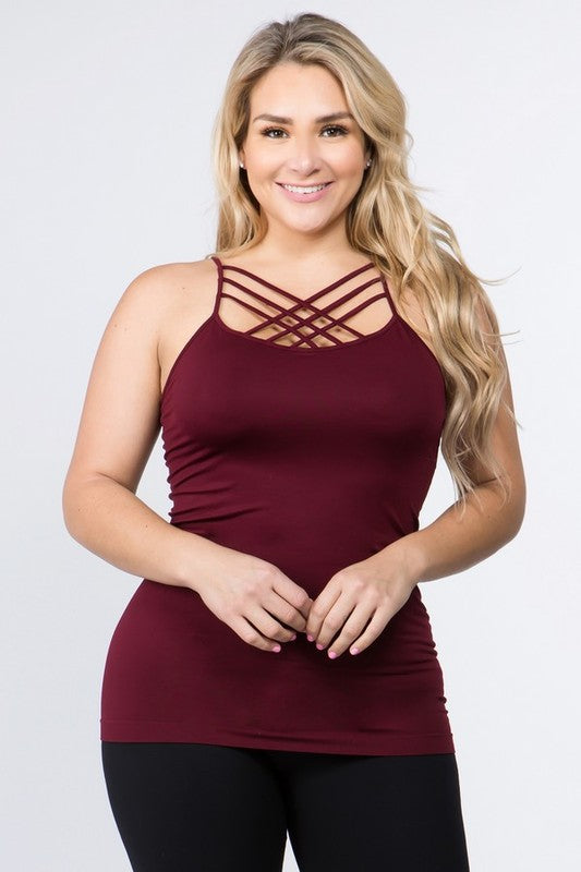 Seamless Triple Criss Cross Tank - Burgundy