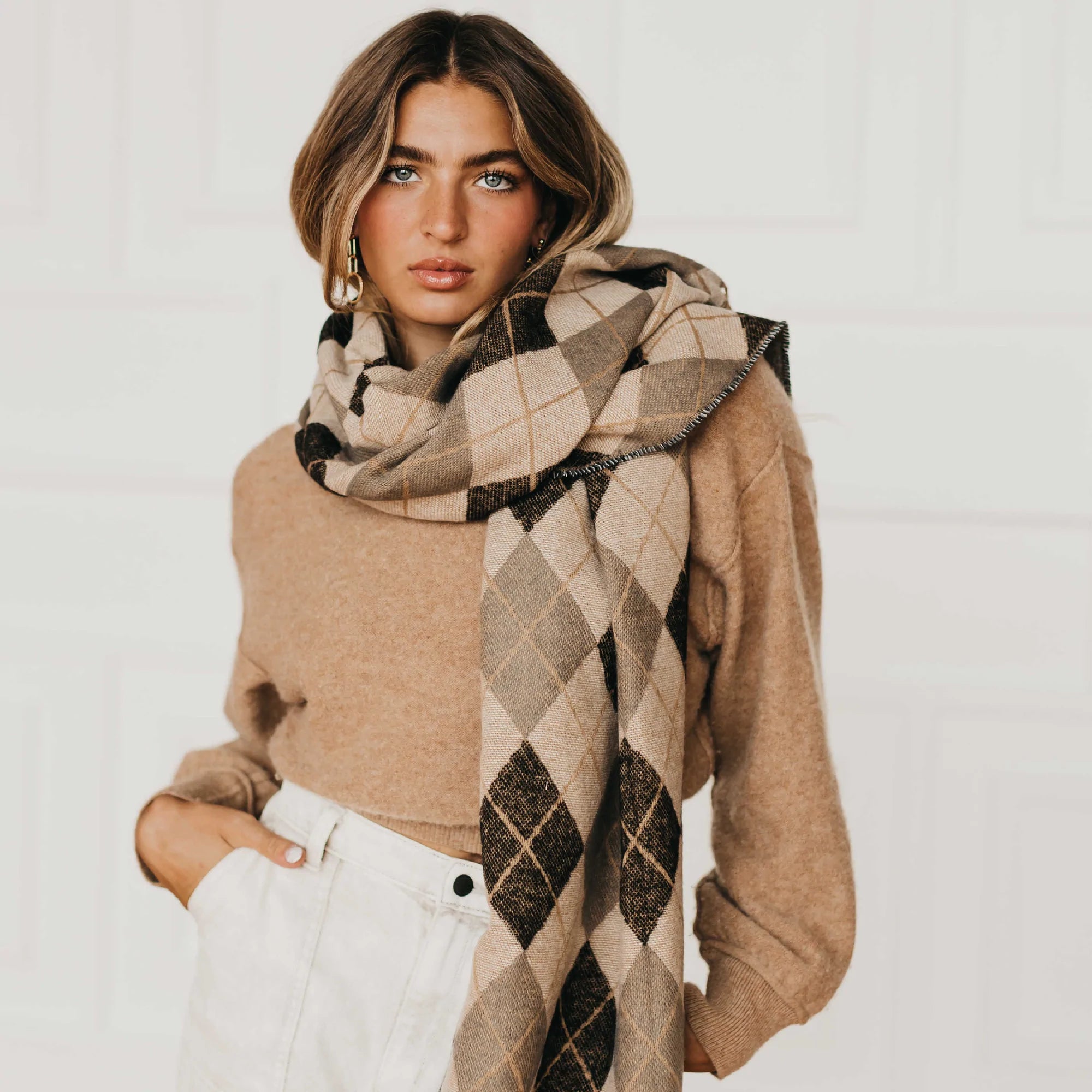 Always Classy Argyle Plaid Scarf - Camel