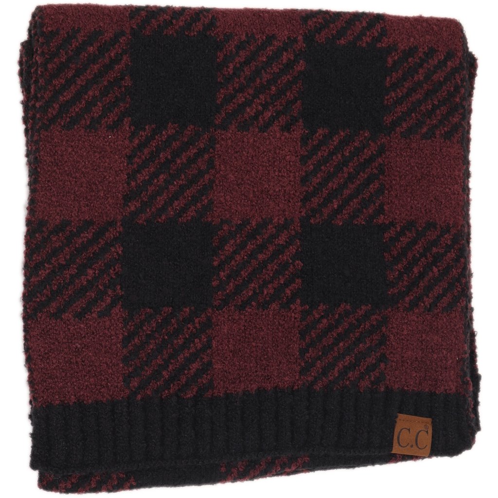 CC Buffalo Print Jacquard Knit Scarf - Black/Berry