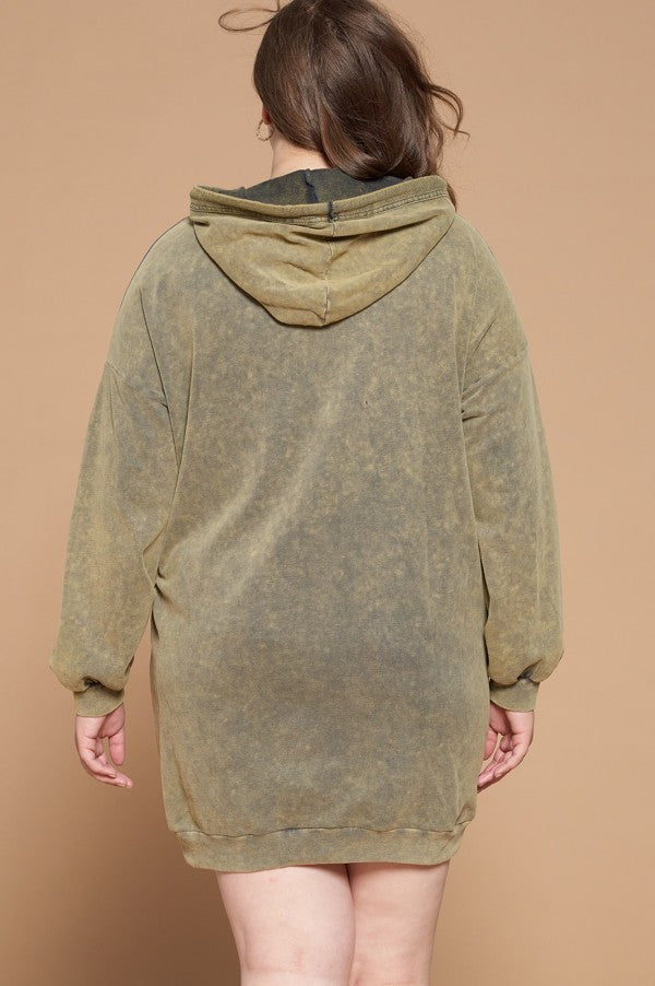 Fight For It Acid Wash Hooded Tunic Dress