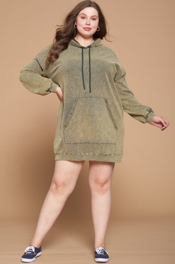 Fight For It Acid Wash Hooded Tunic Dress