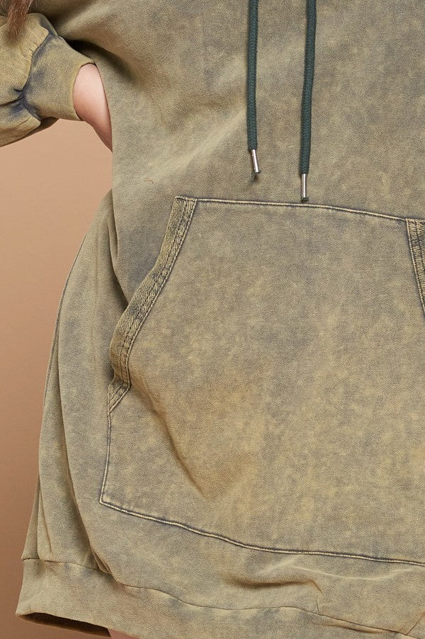 Fight For It Acid Wash Hooded Tunic Dress