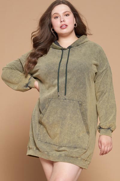 Fight For It Acid Wash Hooded Tunic Dress