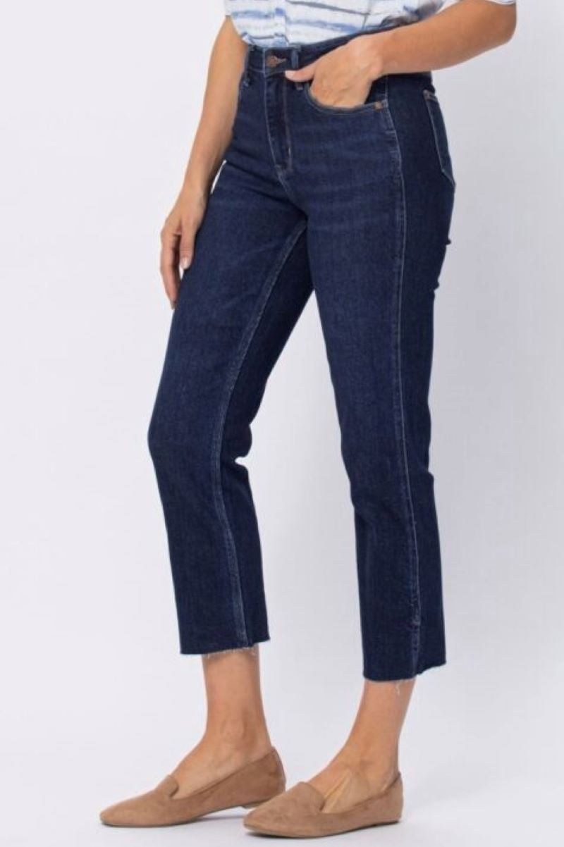 Judy Blue Cropped Straight Fit Side Slit Jeans