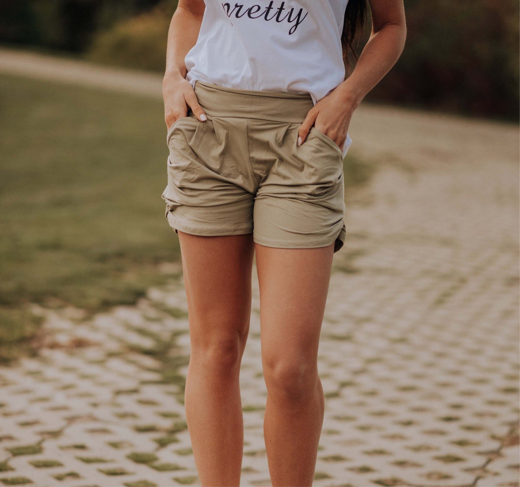 Blissfully Yours Harem Shorts - Light Olive